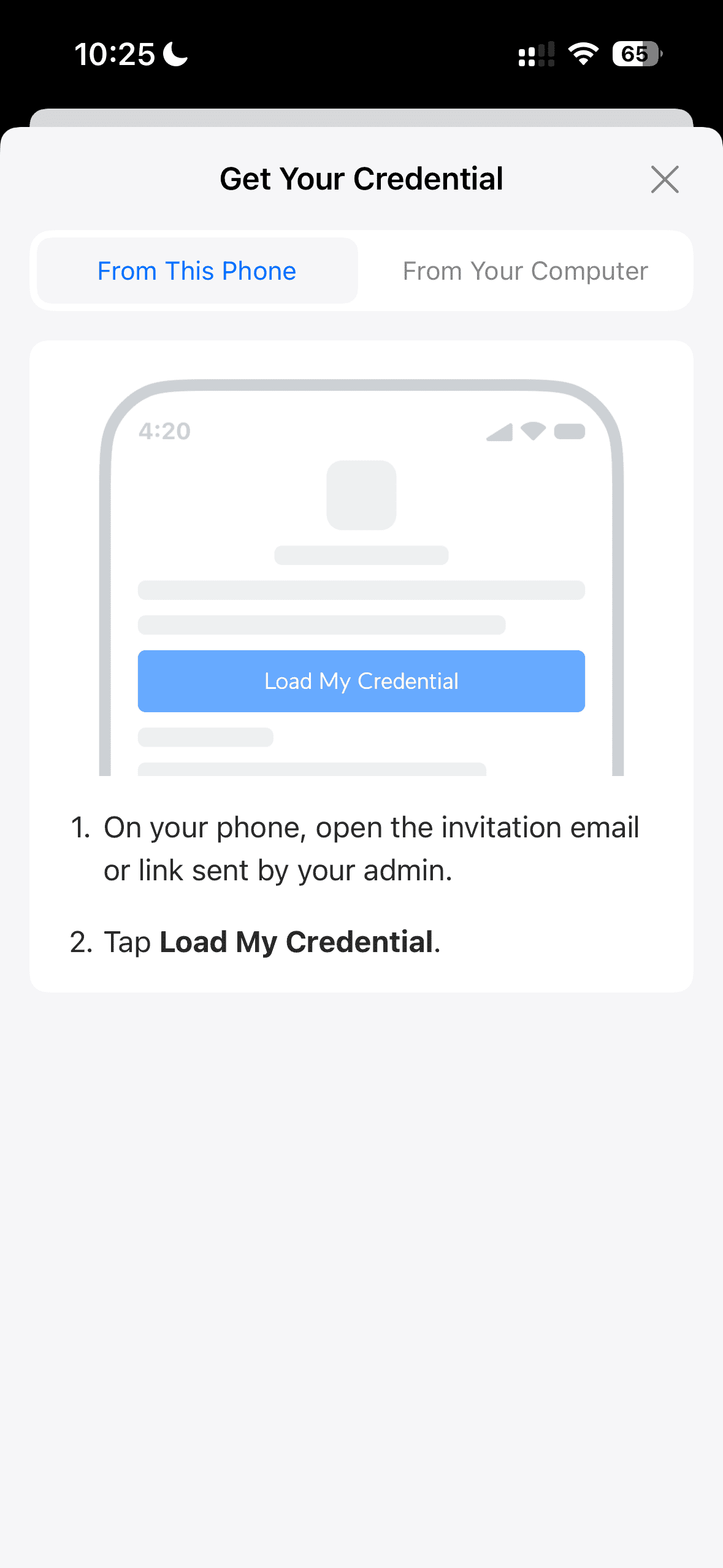 Load credential screen in UniFi Identity app